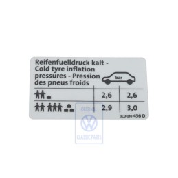 Original VW Data Plate For Tyre Pressure - 3C0010456D