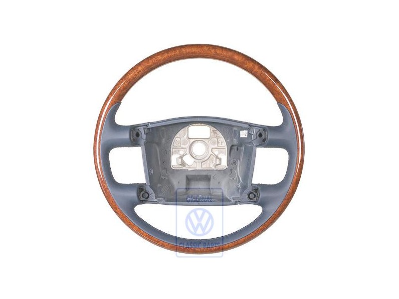 Original VW Steering Wheel (Wood/Leather) Navy Blue/Walnut - 3D0419091ABNKM