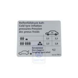 Original VW Data Plate For Tyre Pressure - 5K0010719K