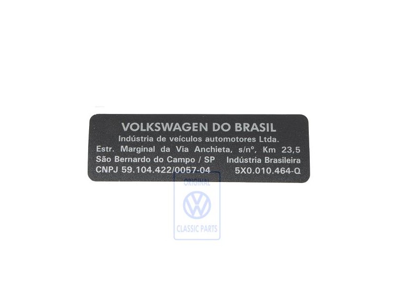 Original VW Data Plate - 5X0010464Q