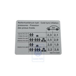 Original VW Data Plate For Tyre Pressure - 6Q0010620D