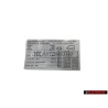 Original VW Data Plate For Tyre Pressure - 7H0010626H