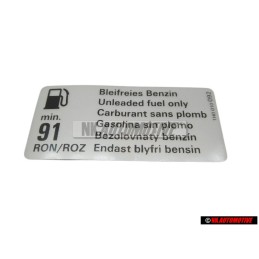 Original VW Decal Sticker Unleaded fuel only 91 RON/ROZ - 1H0010092