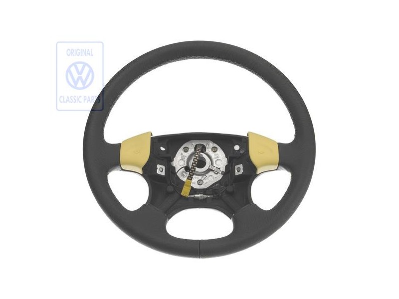 Original VW Steering Wheel Leather Satin Black/Yellow - 1H0419091ADEBT
