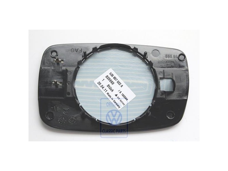 Original VW Mirror Glass (Convex) With Carrier Plate - 535857522A
