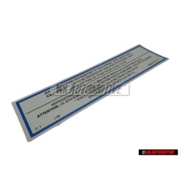 Original VW Air Conditioning Refrigerant R134A Sticker Decal - 1HM010211F
