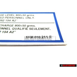 Original VW Air Conditioning Refrigerant R134A Sticker Decal - 1HM010211F