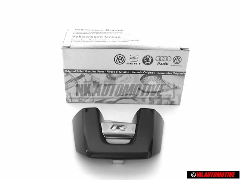 Original VW Steering Wheel R Badge Emblem Aluminium Black - 5K0419685N POP