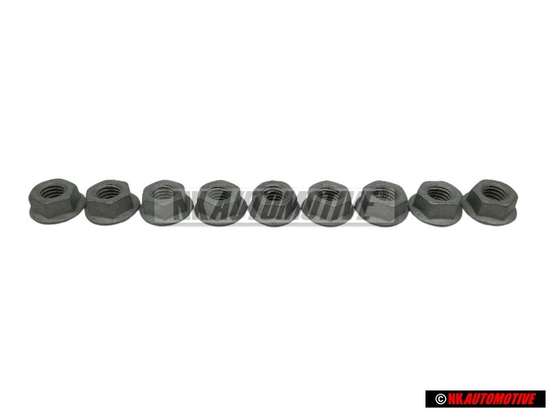 9x Original VW Hexagon Collar Nut Self Locking M8 - N 90226404