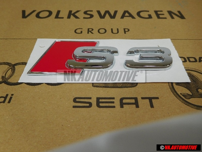 Original Audi S3 Rear Boot Badge Emblem Chrome Red - 8P0853735 2ZZ