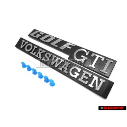 Original VW SET Front Rear Badges Emblems with Fixing Clips - Golf MK1 GTI