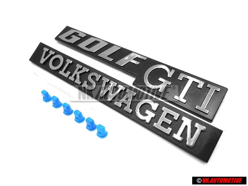 Original VW SET Front Rear Badges Emblems with Fixing Clips - Golf MK1 GTI
