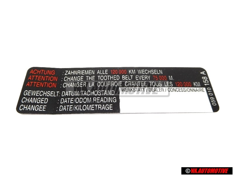 Original VW Attention Sticker For Toothbelt - 059010158A