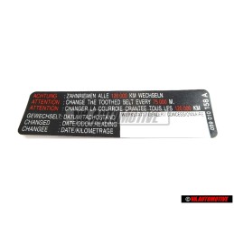 Original VW Sticker 'Attention' Change The Toothed Belt - 077010138B