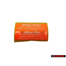 Original VW Sticker OIL LEVEL ABOVE MAXIMUM - 037010049R