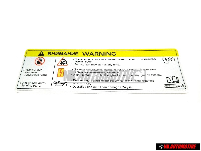 Original Audi Sign 'Caution' High Voltage Turn Off Engine - 8K0010520D