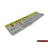 Original Audi Sign 'Caution' High Voltage Turn Off Engine - 8K0010520D