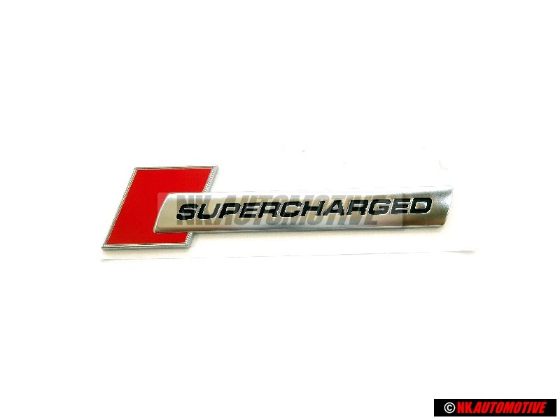 Original Audi SUPERCHARGED Side Badge Emblem Chrome Red - 4F0853601A 2ZZ