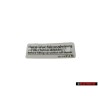 Original VW Sign Eberspaecher Vehicle Heater Switch Off - 251010014M