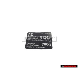 Original VW Sticker AC Refrigerant R134A Charge Level - 6N0010209M