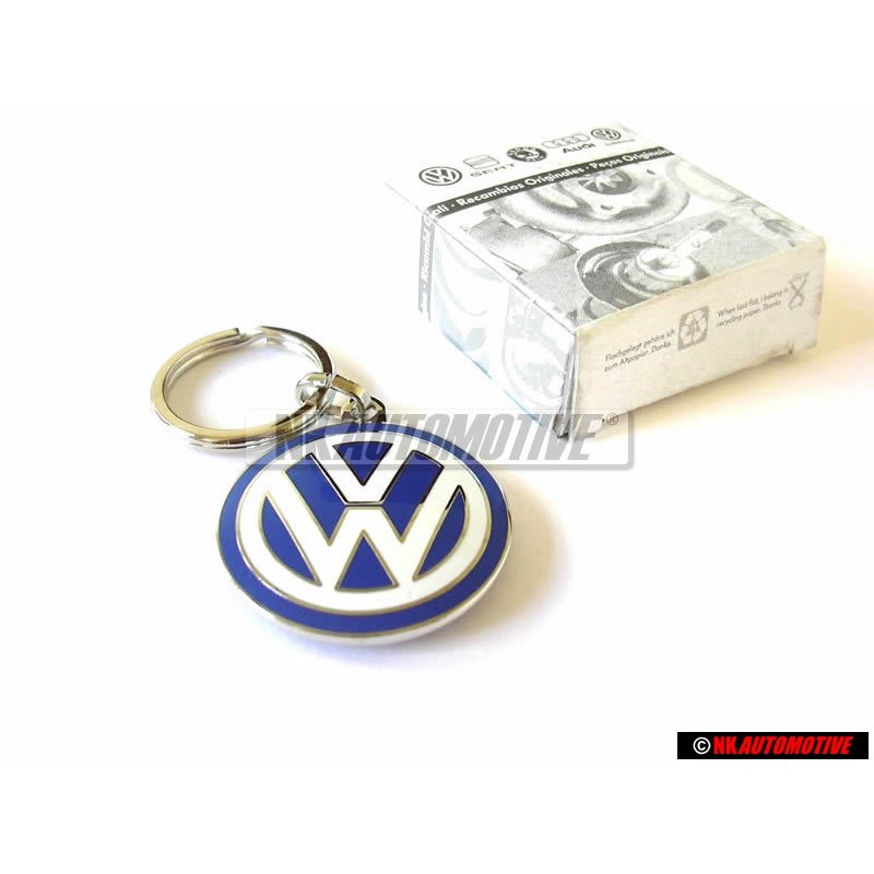 Original VW Double Sided Metal Keychain Blue White Enamel Keyring - 000087010C