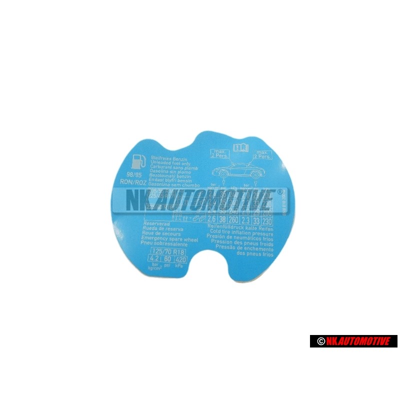 Original Audi Data Plate Tyre Pressure Cold - 8N8010200Q