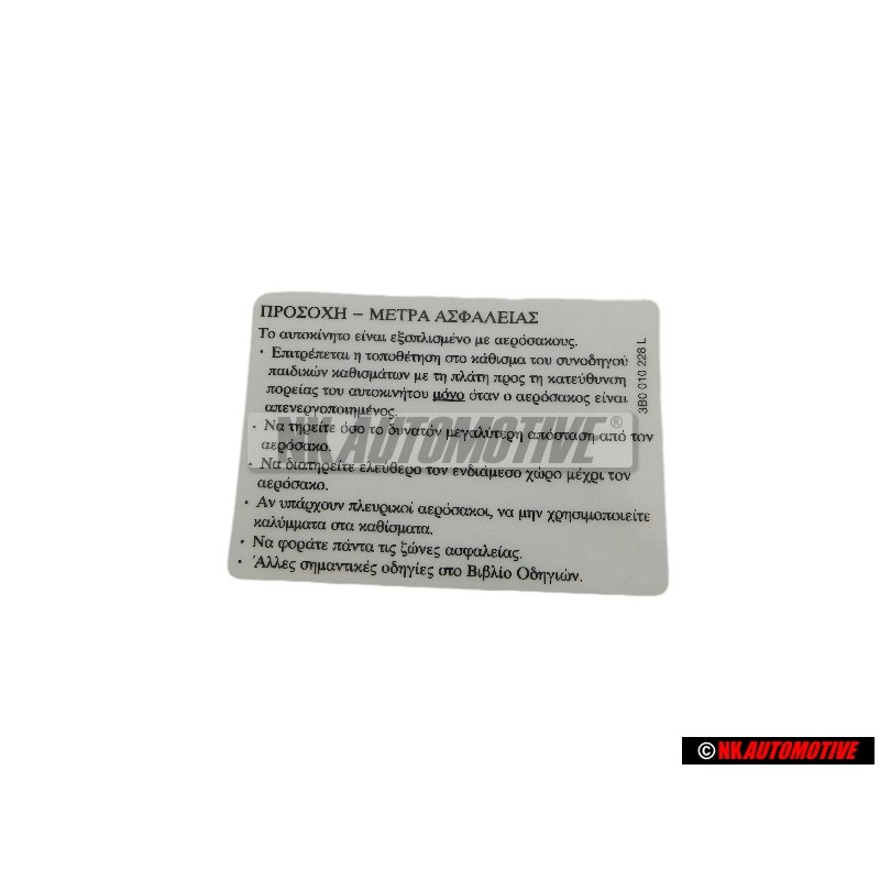Original VW Sticker -Warning Safety Precautions - 3B0010228L