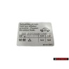 Original VW Data Plate For Tyre Pressure - 6E0010238E