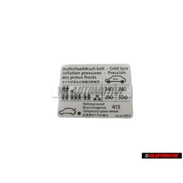 Original VW Data Plate For Tyre Pressure - 1T0010635P