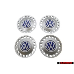 4x Original VW Center Hub Sliver Blue Cap - 1C0601149D GTT