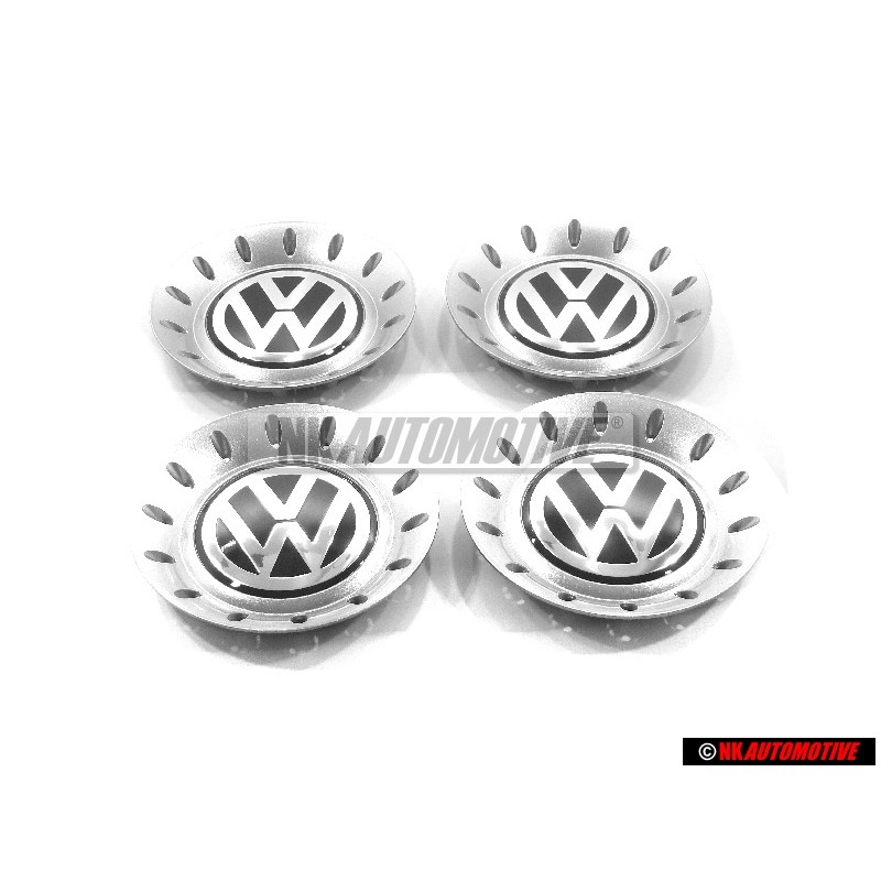 4x Original VW Hup Cap Brilliant Chrome/Dolomite Grey - 1C0601149B GRB