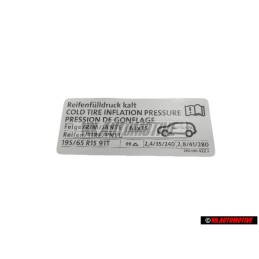 Original VW Data Plate For Tyre Pressure - 2K0010422J