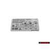 Original VW Data Plate For Tyre Pressure - 3B0010275Q