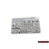 Original VW Data Plate For Tyre Pressure - 1J0010292T