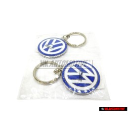 2x Original VW Double Sided Metal Keychain Blue White Enamel - 000087010C