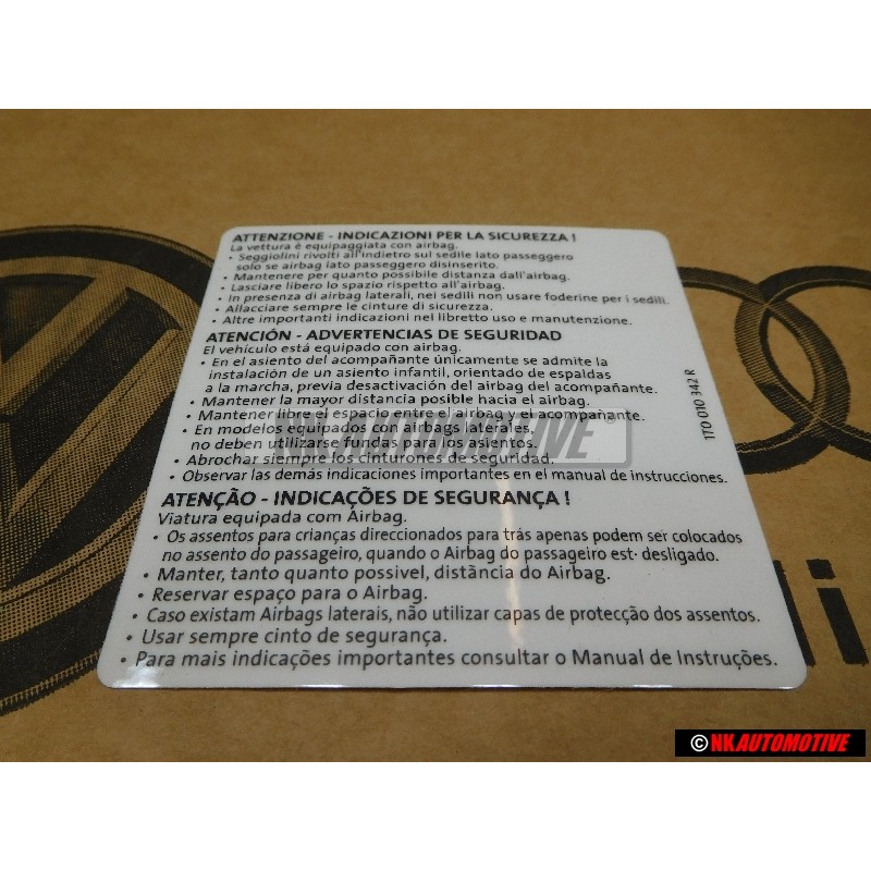 Original VW Sticker -Warning Safety Precautions - 1T0010342R