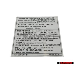Original VW Front Windshield Sticker First 100 Miles - 171000301B