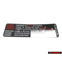 Original VW Sticker 'Attention' Change The Toothed Belt Every Km/M - 028010227E