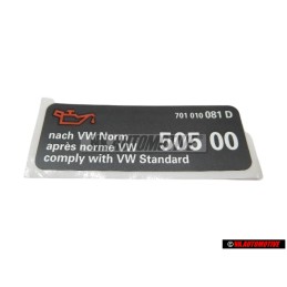 Original VW Sticker 'Oil Comply With VW Standard' - 701010081D