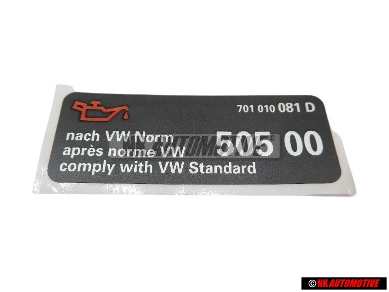 Original VW Sticker 'Oil Comply With VW Standard' - 701010081D