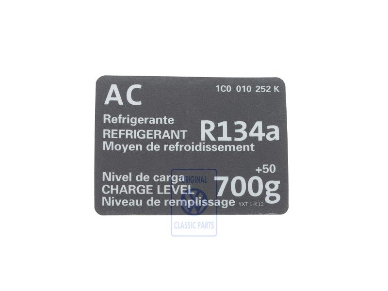 Original VW Sticker For Air Conditioner - 1C0010252K