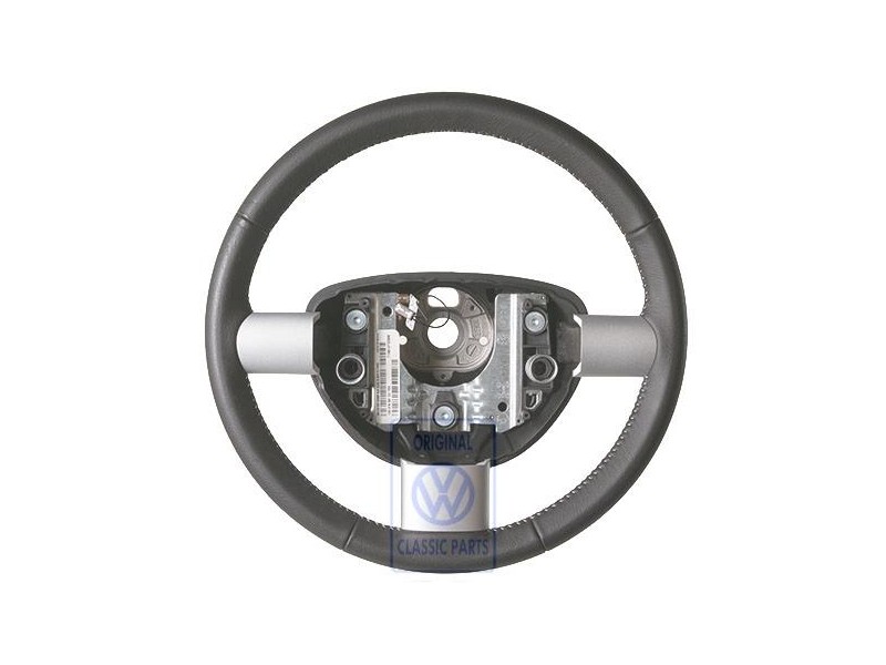 Original VW Steering Wheel (Leather) Black/White - 1C0419091DCYXX