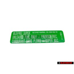 Original VW Sticker Min. Roz. 91 Bleifrei Super - 034010018N